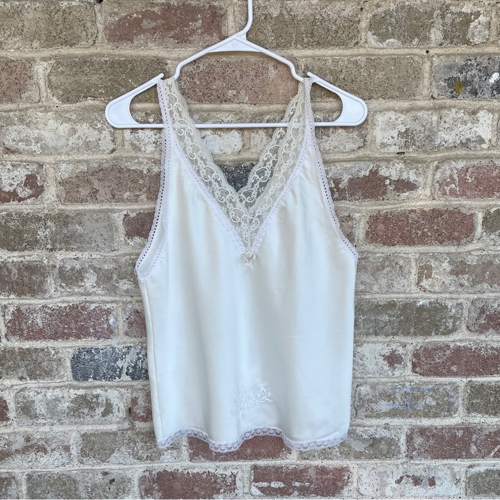 Christian Dior Vintage White Lace-Trim Satin Camisole